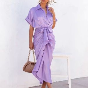 Essence Satin Tie Front Midi Shirt Dress by Vici